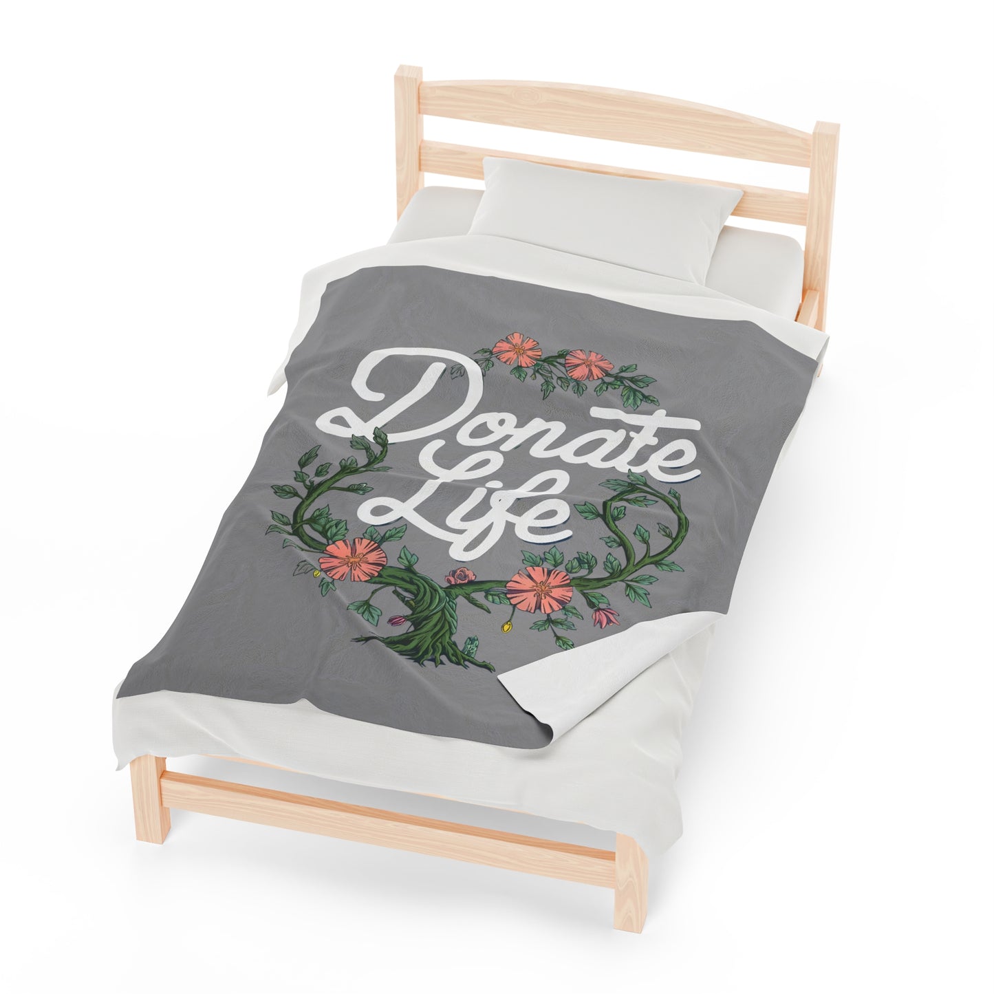 Donate Life Comfort Blanket with Vine and Flowers Design, Velveteen Plush Blanket