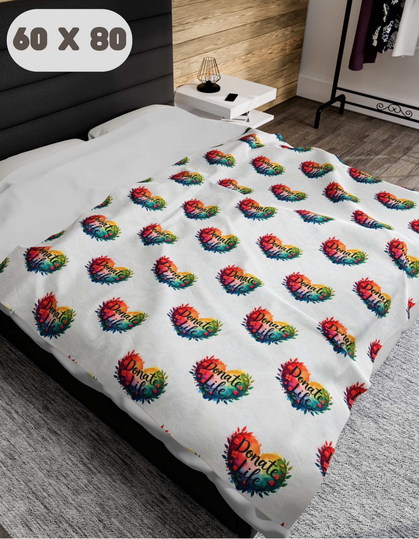 Donate Life Colorful Heart Comfort Blanket, Velveteen Plush Blanket
