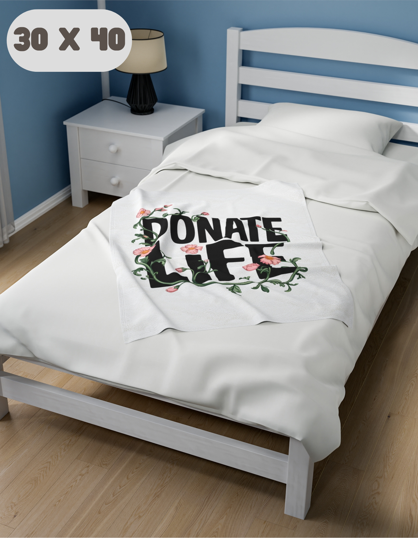 Comfort Blanket for Organ Donation with Floral Donate Life Design, Velveteen Plush Blanket