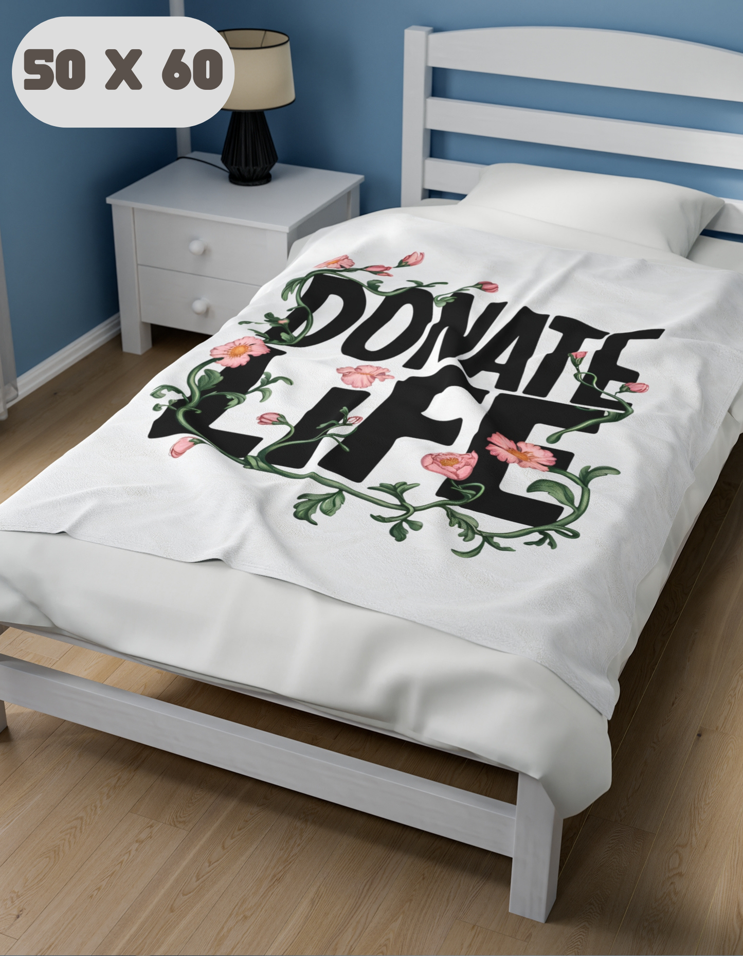 Comfort Blanket for Organ Donation with Floral Donate Life Design, Velveteen Plush Blanket