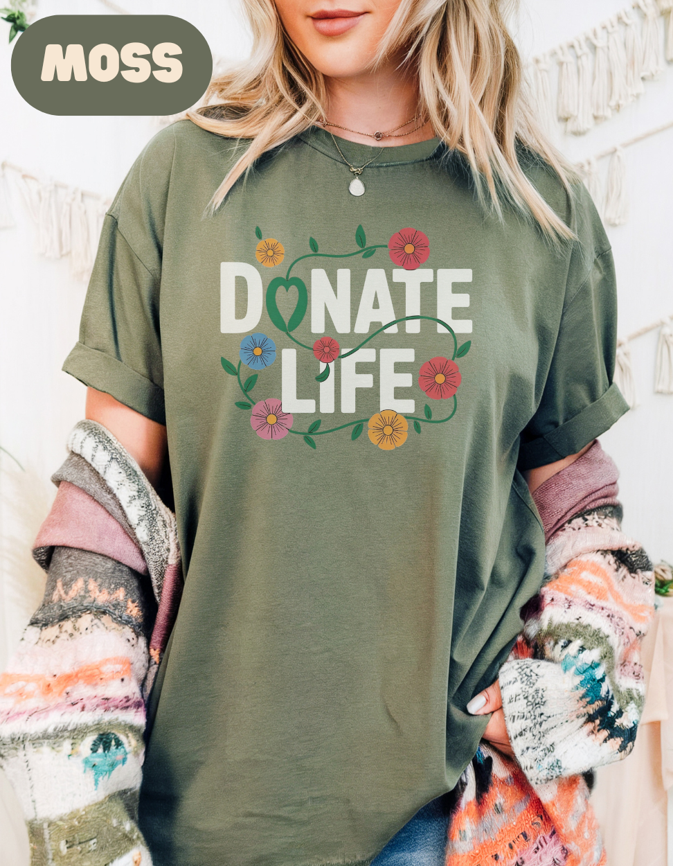 Comfort Colors Floral Donate Life Shirt, Organ Donation Shirt, Organ Donor, Organ Transplant, Heart, Liver, Kidney, Lung, Living Donor, RN