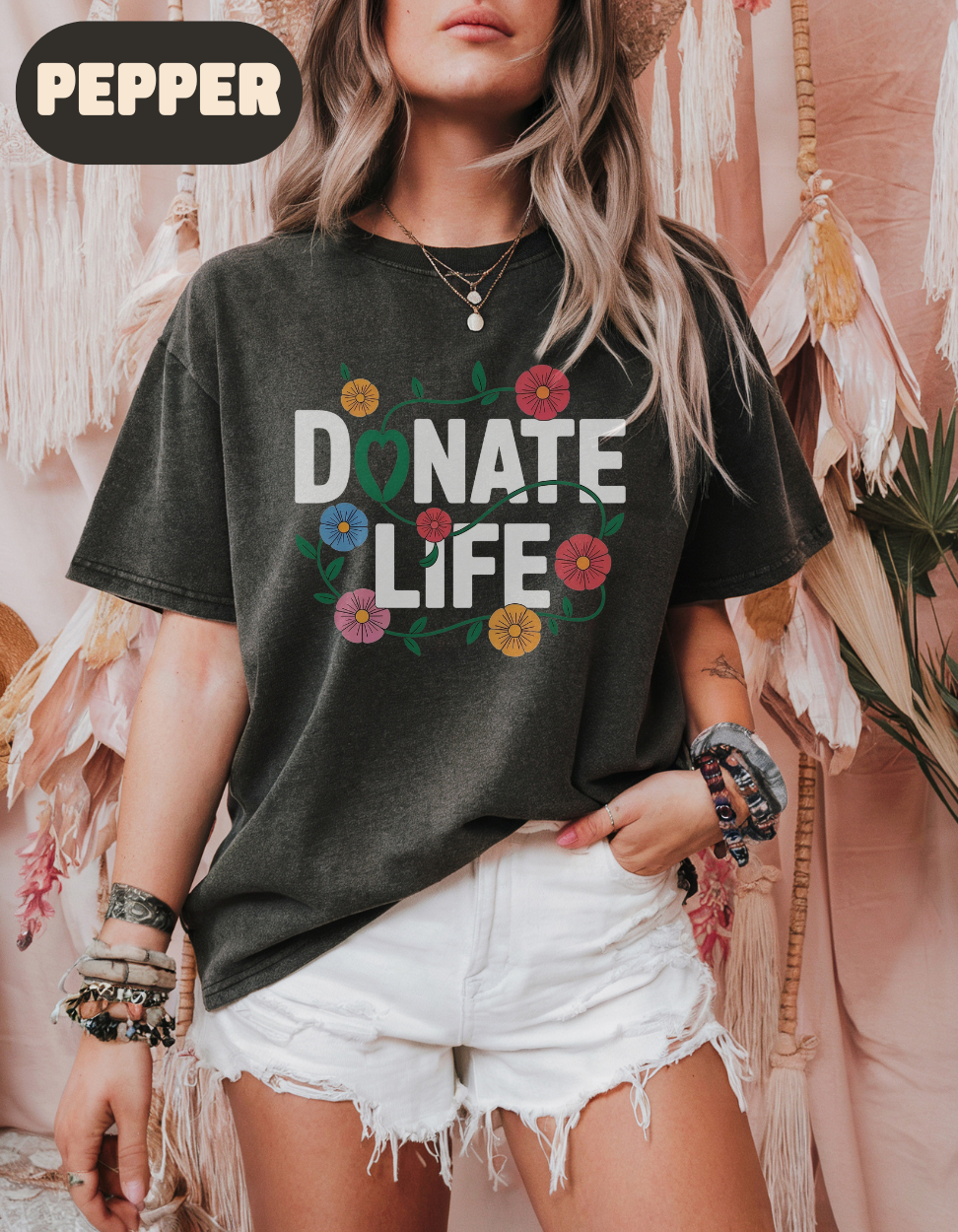 Comfort Colors Floral Donate Life Shirt, Organ Donation Shirt, Organ Donor, Organ Transplant, Heart, Liver, Kidney, Lung, Living Donor, RN