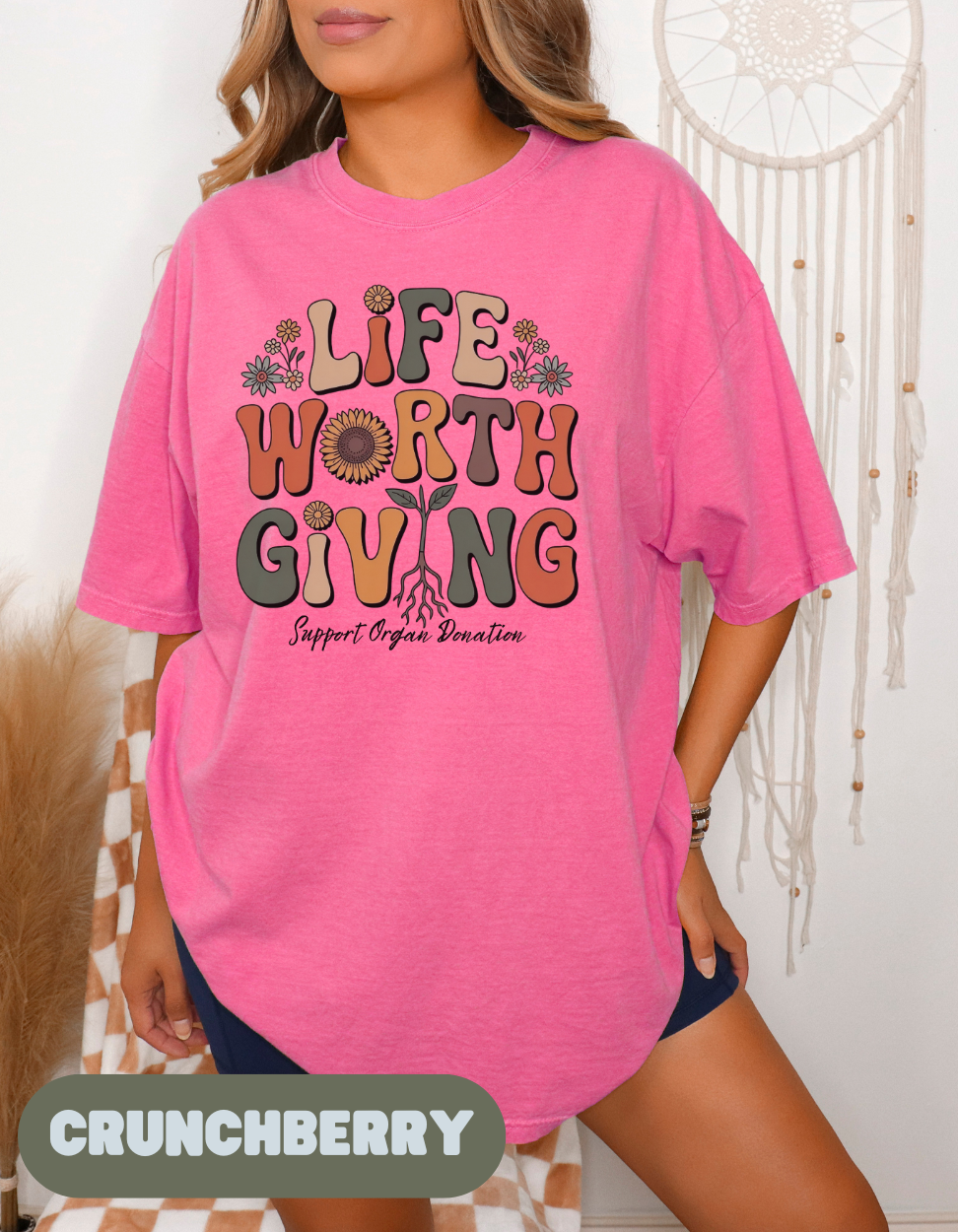 Life Worth Giving Organ Donation Shirt, Donate Life Tee, Comfort Colors Boho Transplant Shirt, Support Organ Donation Gift, Green Ribbon