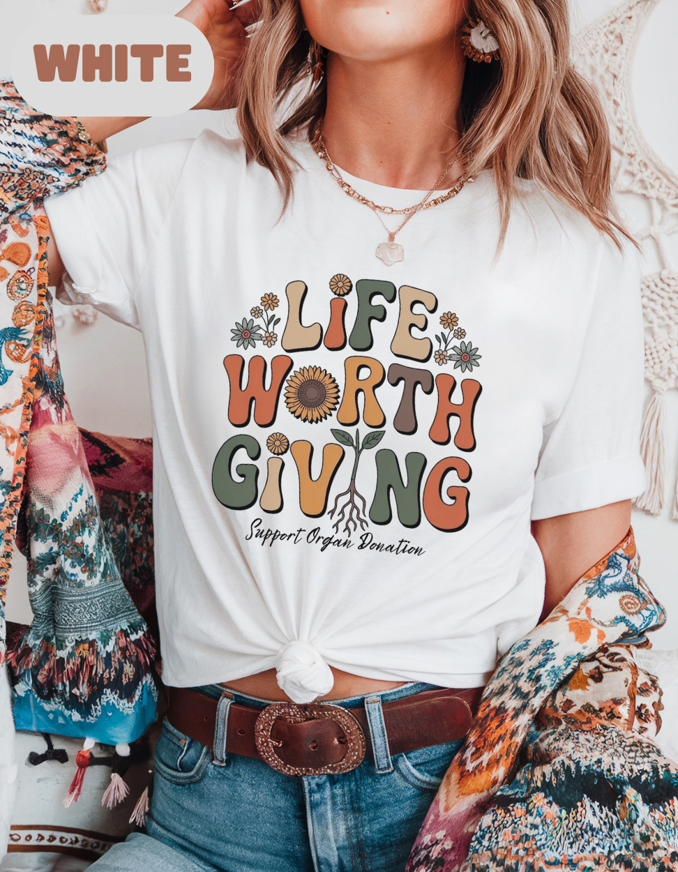 Life Worth Giving Organ Donation Shirt, Donate Life Tee, Comfort Colors Boho Transplant Shirt, Support Organ Donation Gift, Green Ribbon