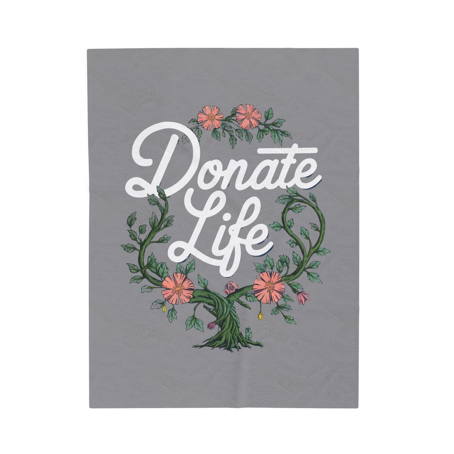 Donate Life Comfort Blanket with Vine and Flowers Design, Velveteen Plush Blanket