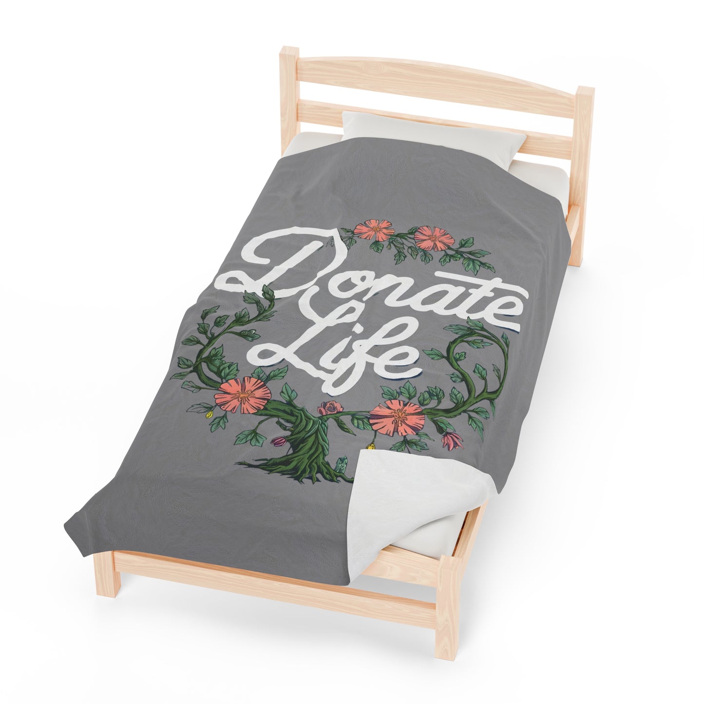 Donate Life Comfort Blanket with Vine and Flowers Design, Velveteen Plush Blanket