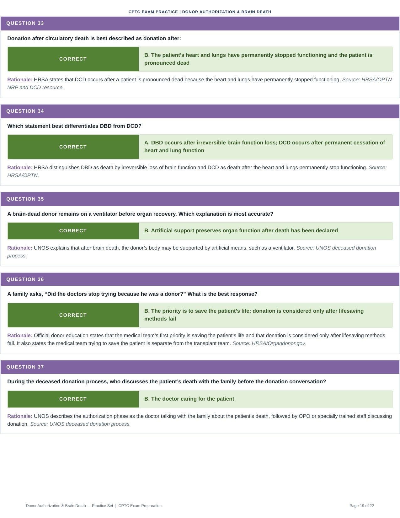 Donor Authorization & Brain Death - 50 CPTC Exam Practice Questions (July 2026 Edition)