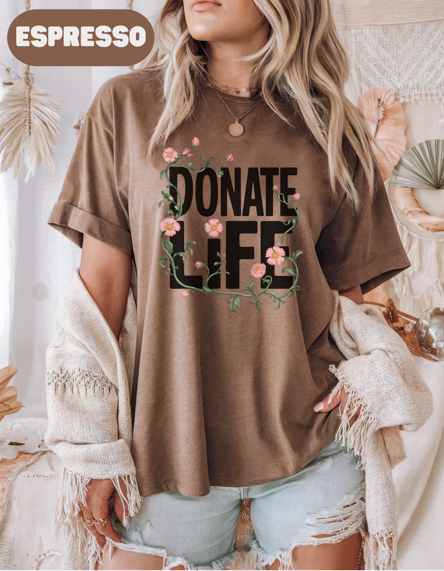 Comfort Colors Floral Donate Life Shirt, Organ Donation Shirt, Organ Donor, Organ Transplant, Heart, Liver, Kidney, Lung, Living Donor, RN
