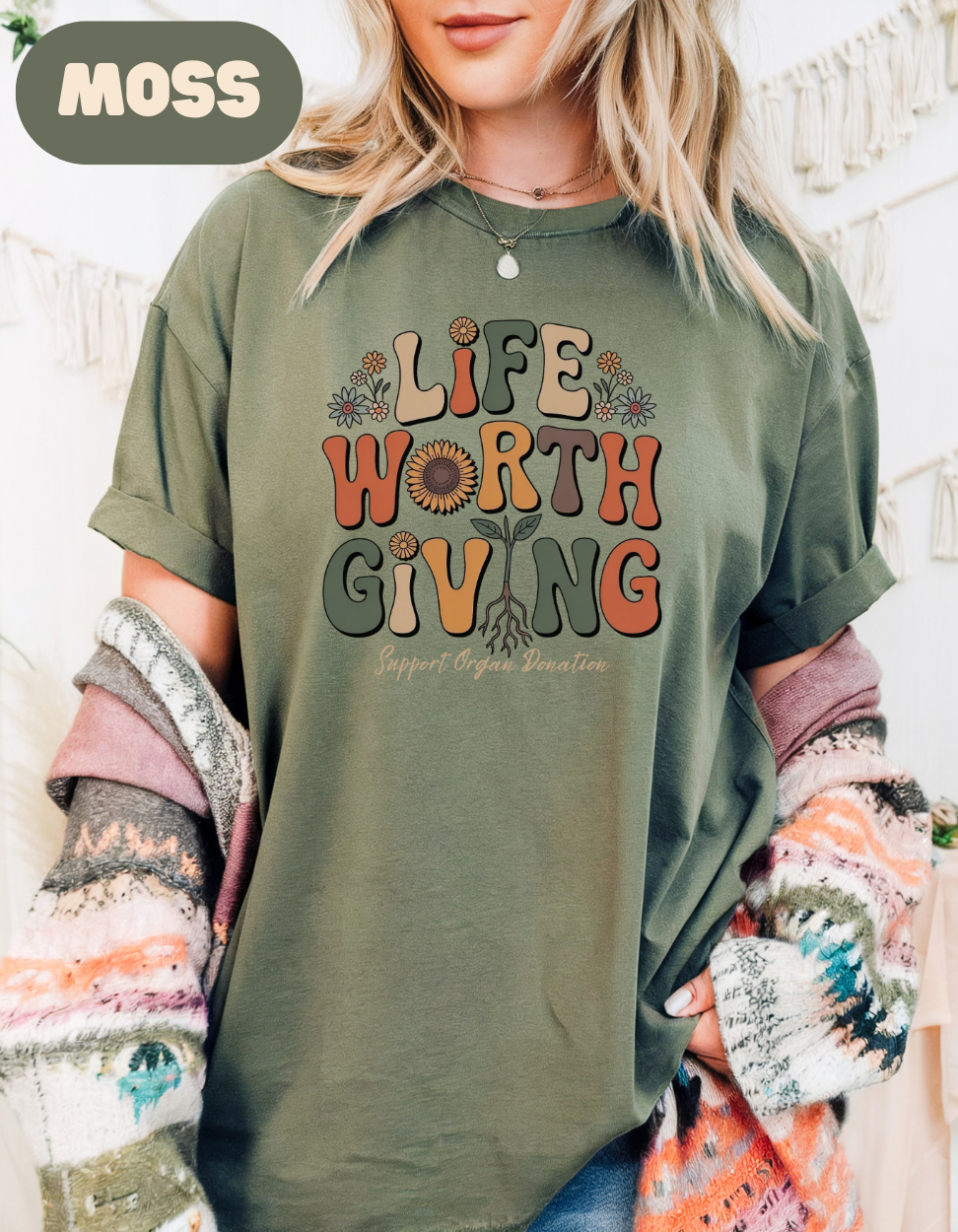 Life Worth Giving Organ Donation Shirt, Donate Life Tee, Comfort Colors Boho Transplant Shirt, Support Organ Donation Gift, Green Ribbon