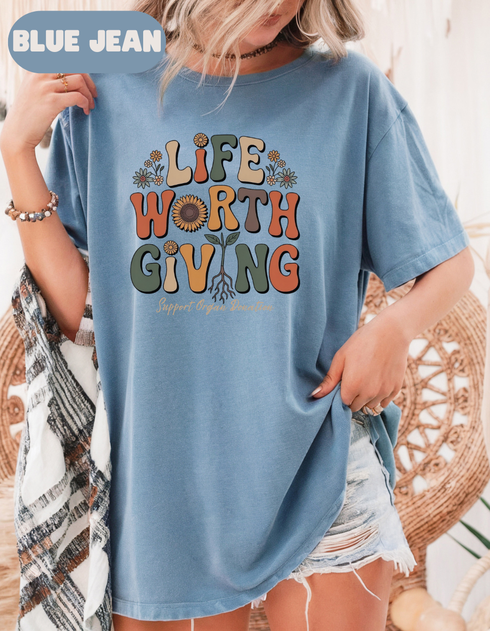 Life Worth Giving Organ Donation Shirt, Donate Life Tee, Comfort Colors Boho Transplant Shirt, Support Organ Donation Gift, Green Ribbon