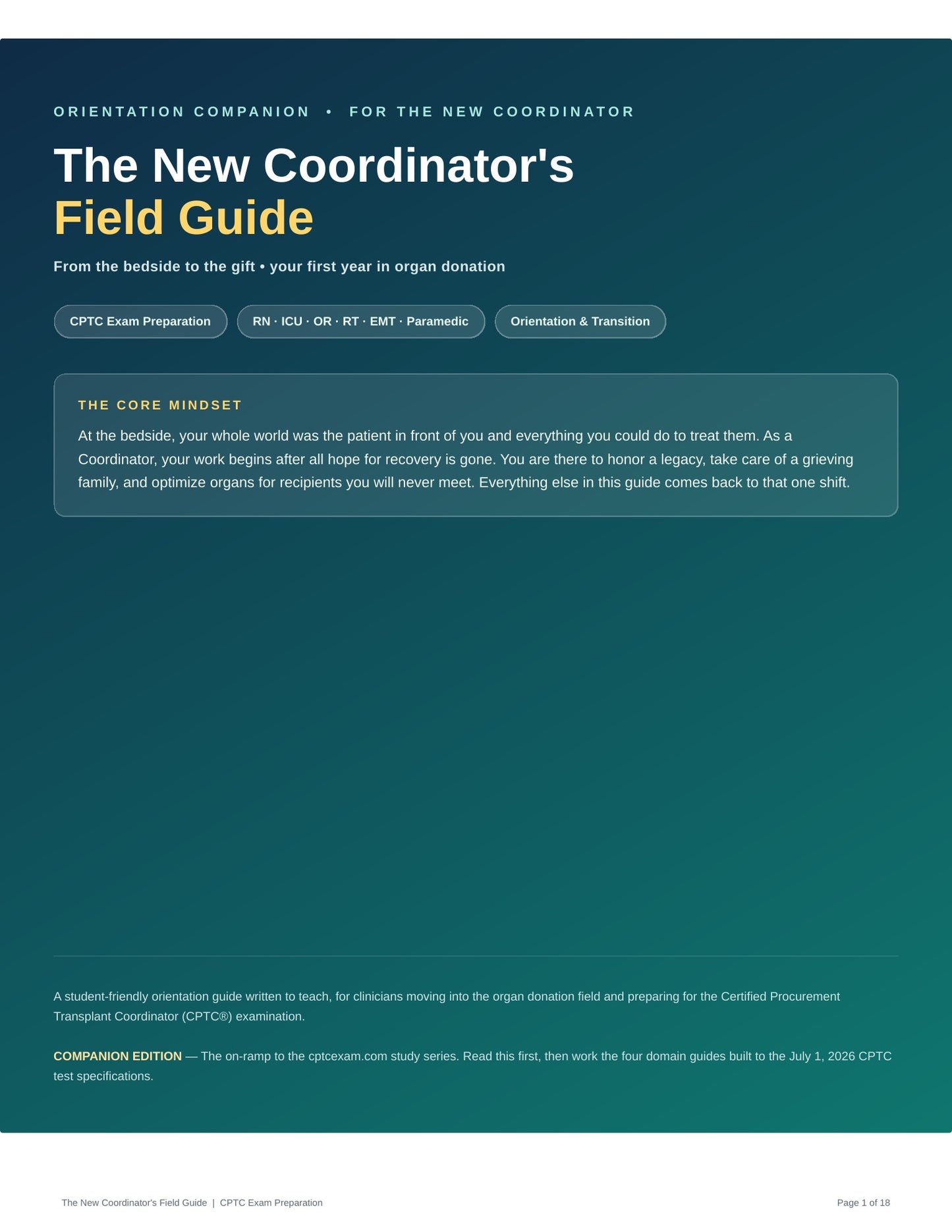 Cover of The New Coordinator's Field Guide for organ procurement coordinators