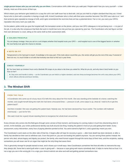 Page 5 preview explaining the mindset shift for new organ procurement coordinators