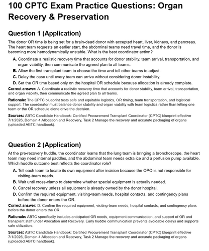 Organ Recovery & Preservation - 100 CPTC Exam Practice Questions (July 2026 Edition)