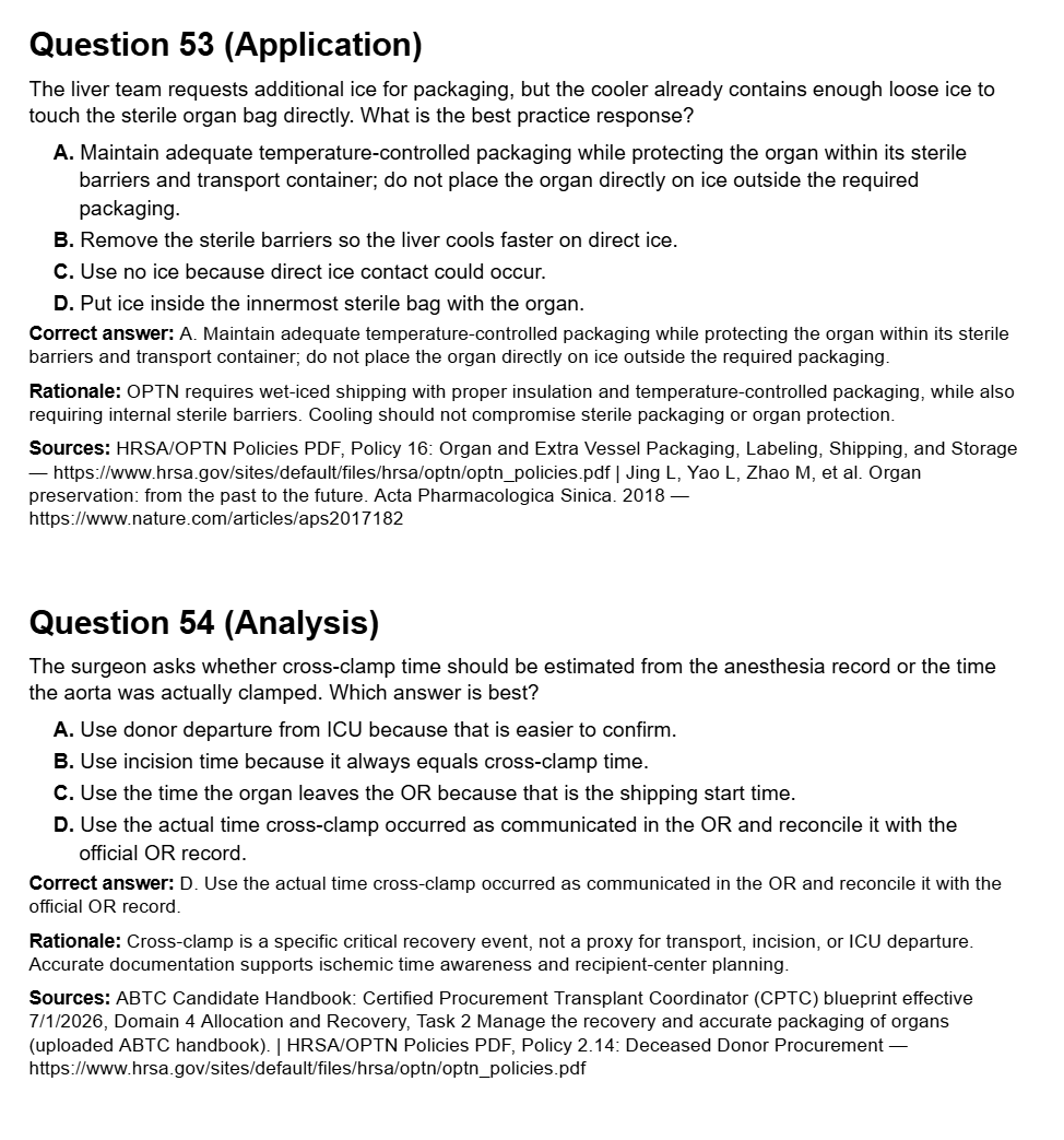 Organ Recovery & Preservation - 100 CPTC Exam Practice Questions (July 2026 Edition)