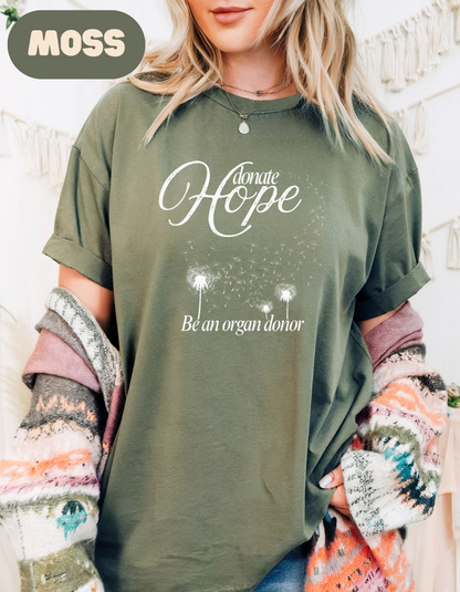 Donate Hope Shirt, Be an Organ Donor, Comfort Colors® Transplant Gift, Organ Donation Tee, Green Ribbon Shirt, Donate Life Awareness