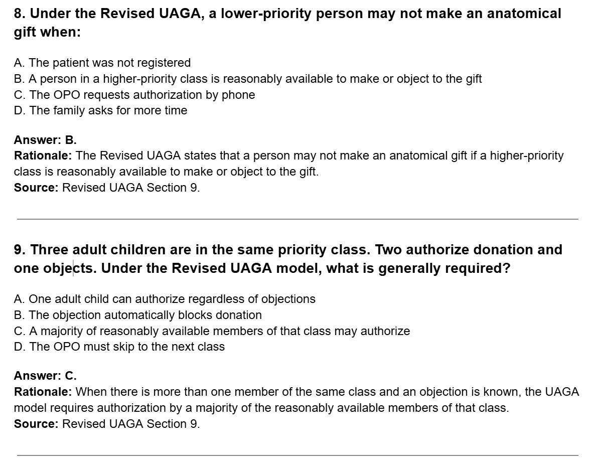 Donor Authorization & Brain Death - 50 CPTC Exam Practice Questions – July 2026 Updated Outline