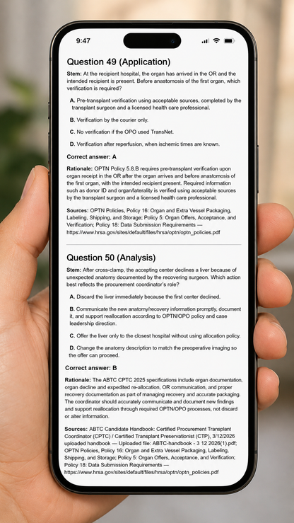 Organ Recovery & Preservation - 50 CPTC Exam Questions (July 2026 Edition)