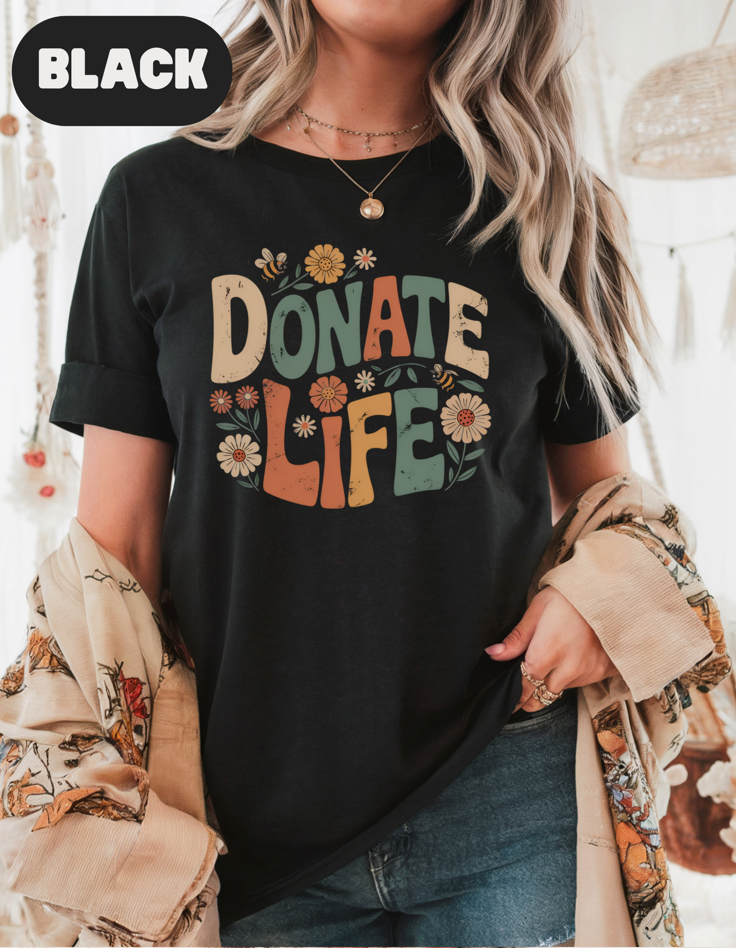 Boho Donate Life Shirt, Organ Donation Shirt, Organ Donor, Organ Transplant, Heart, Liver, Kidney, Lung, Eye, Living Donor, Gift For Nurse