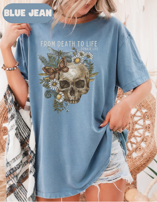 Donate Life Skull Flower Shirt, Premium Comfort Colors T Shirt