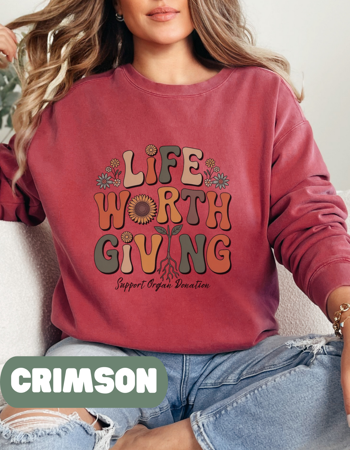 Life Worth Giving Organ Donation Sweatshirt, Comfort Colors Boho Donate Life, Transplant Gift, Green Ribbon, Living Donor, Kidney Transplant
