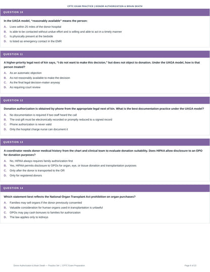 Donor Authorization & Brain Death - 50 CPTC Exam Practice Questions (July 2026 Edition)