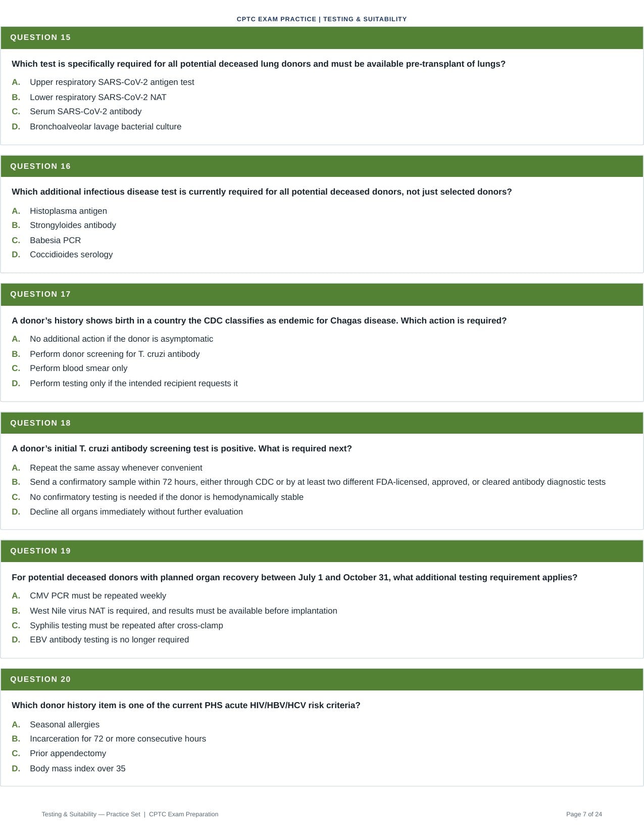 Donor Management and Optimization (Part 1) - Testing and Suitability - 50 CPTC Practice Questions (July 2026 Edition)