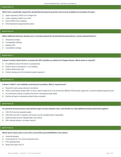 Donor Management and Optimization (Part 1) - Testing and Suitability - 50 CPTC Practice Questions (July 2026 Edition)