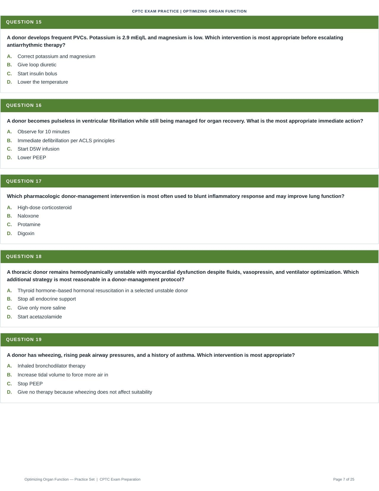 Donor Management and Optimization (Part 2) -Optimizing Organ Function - 50 CPTC Practice Questions (July 2026 Edition)