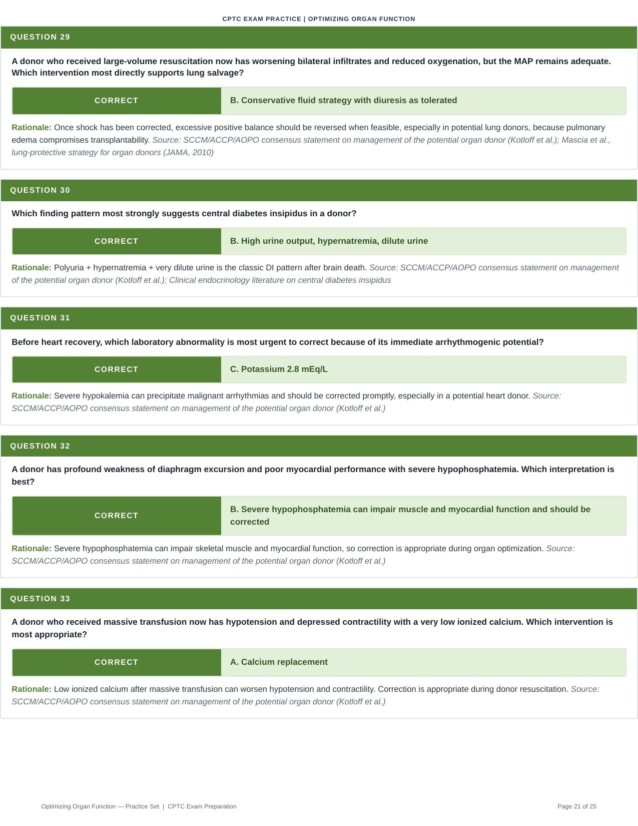 Donor Management and Optimization (Part 2) -Optimizing Organ Function - 50 CPTC Practice Questions (July 2026 Edition)