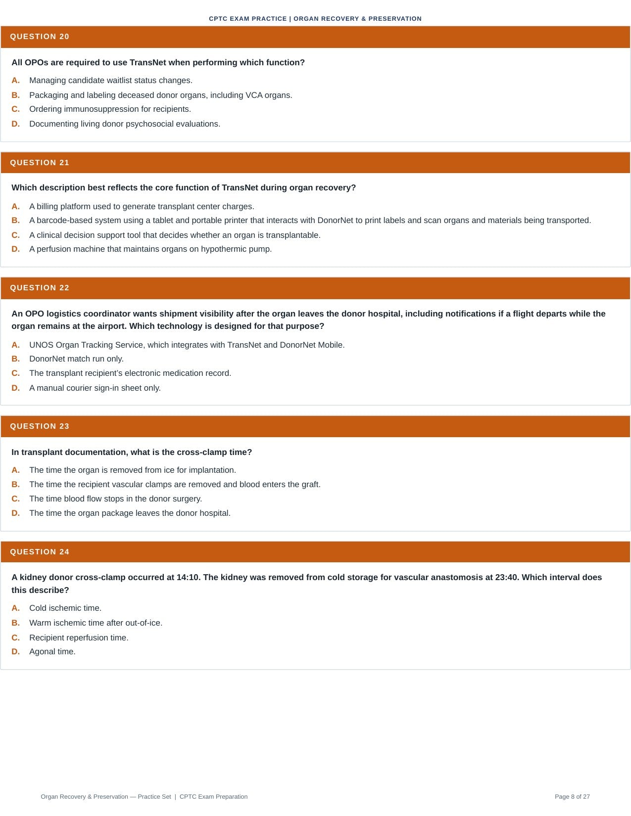Organ Recovery & Preservation - 50 CPTC Exam Questions (July 2026 Edition)