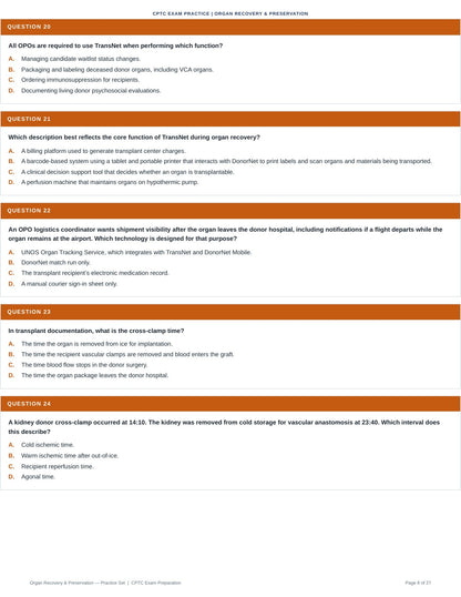 Organ Recovery & Preservation - 50 CPTC Exam Questions (July 2026 Edition)