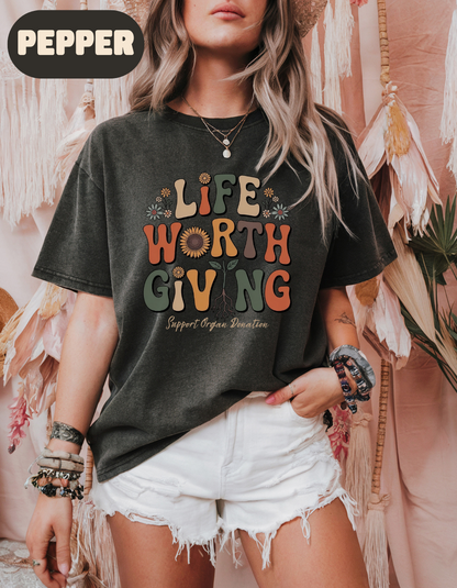 Life Worth Giving Organ Donation Shirt, Donate Life Tee, Comfort Colors Boho Transplant Shirt, Support Organ Donation Gift, Green Ribbon