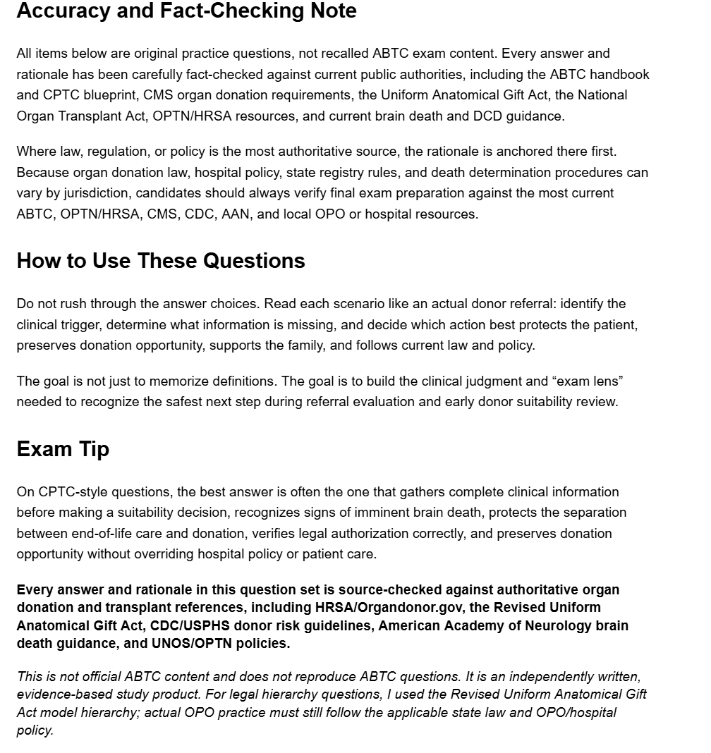 Donor Identification & Referral - 50 CPTC Practice Questions (July 2026 Edition)
