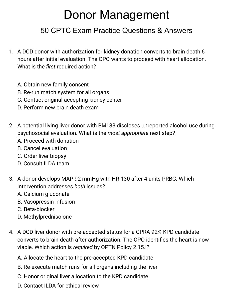CPTC Exam Review Study Guide & Organ Donation – CPTCexam