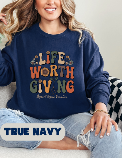 Life Worth Giving Organ Donation Sweatshirt, Comfort Colors Boho Donate Life, Transplant Gift, Green Ribbon, Living Donor, Kidney Transplant