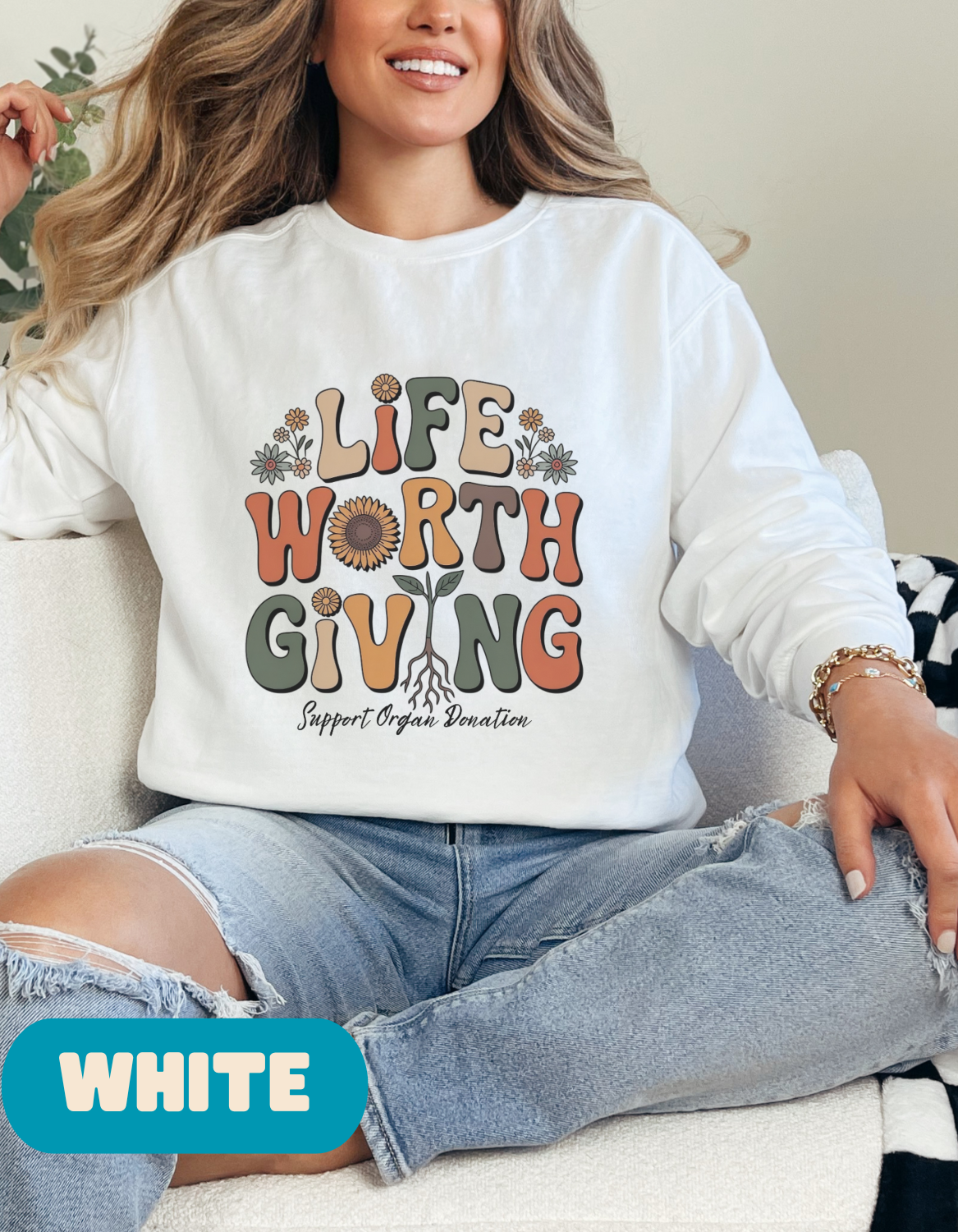 Life Worth Giving Organ Donation Sweatshirt, Comfort Colors Boho Donate Life, Transplant Gift, Green Ribbon, Living Donor, Kidney Transplant