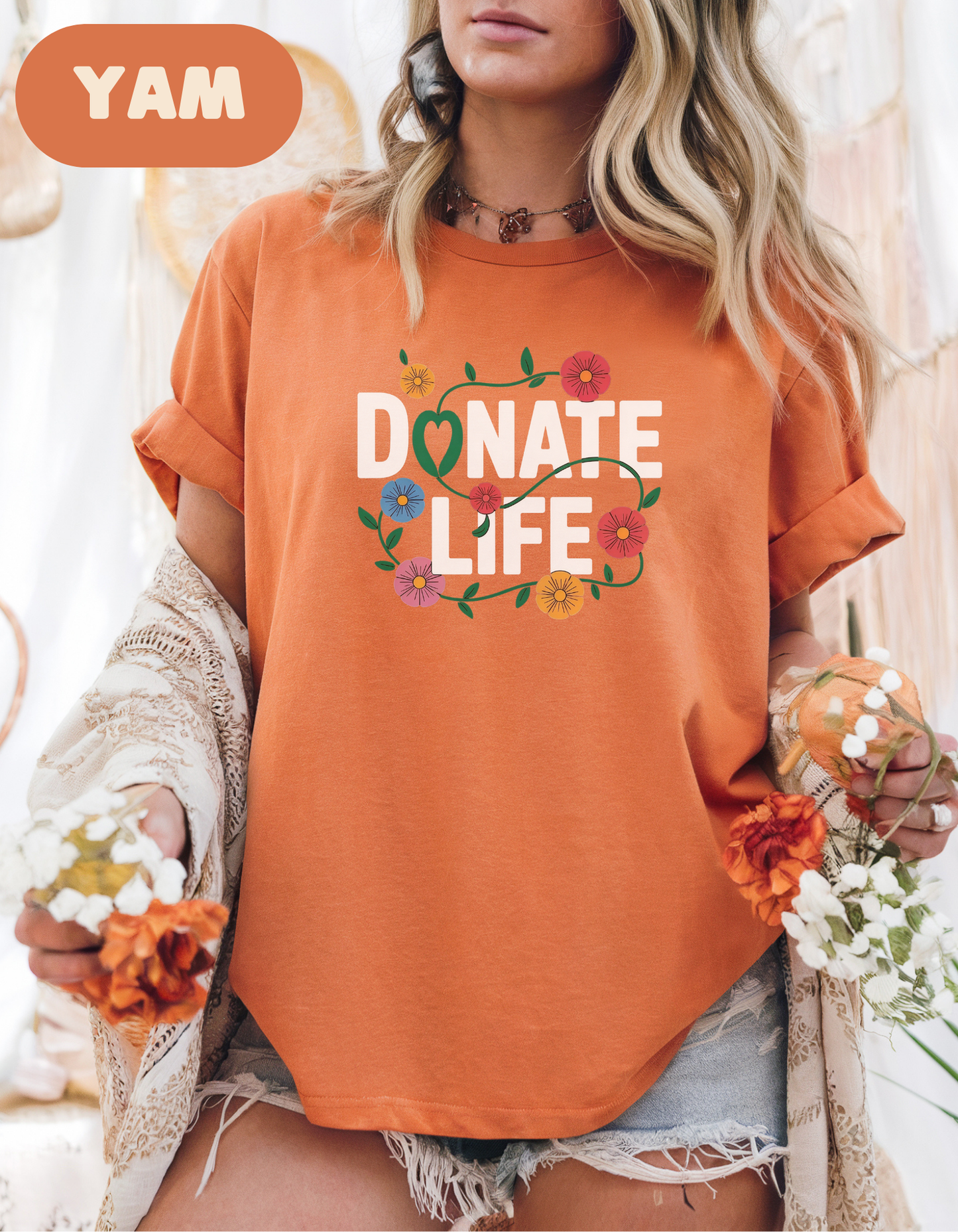Comfort Colors Floral Donate Life Shirt, Organ Donation Shirt, Organ Donor, Organ Transplant, Heart, Liver, Kidney, Lung, Living Donor, RN