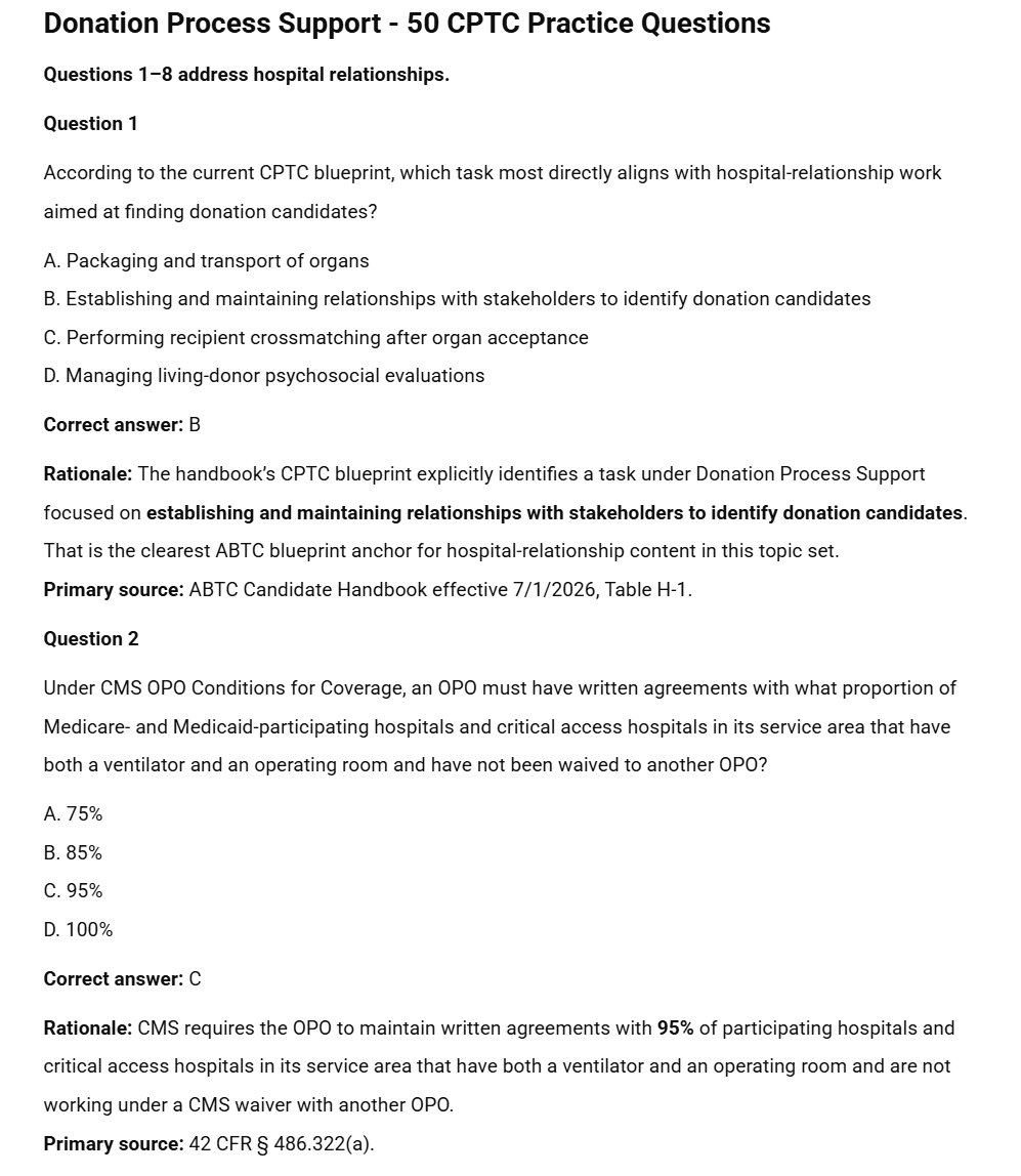 Donation Process Support - 50 CPTC Exam Practice Questions (July 2026 Edition)