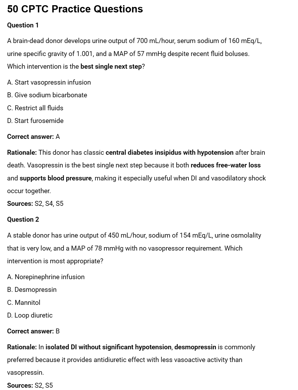 Donor Management and Optimization (Part 2) -Optimizing Organ Function - 50 CPTC Practice Questions (July 2026 Edition)