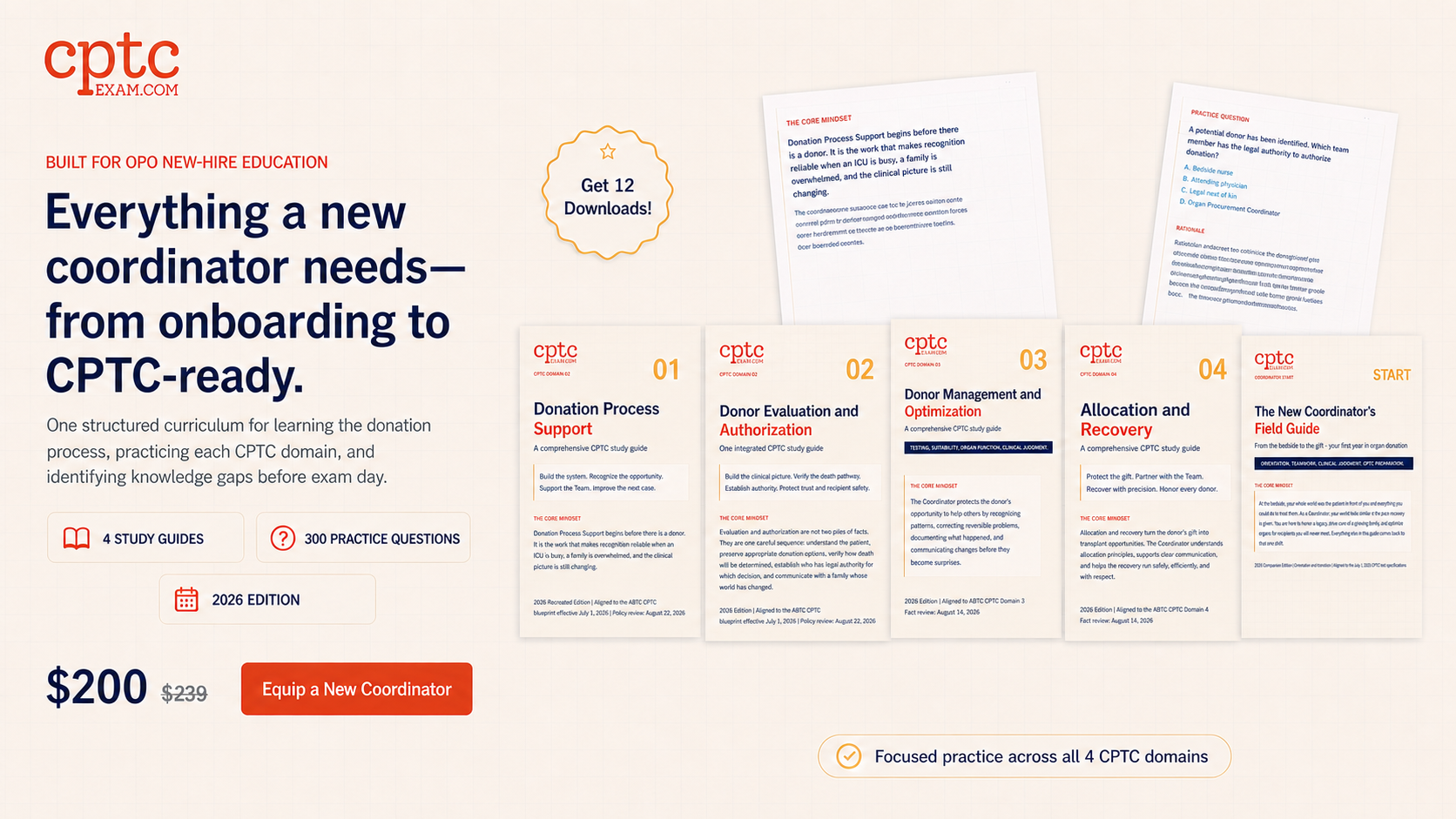 OPO new coordinator curriculum with a field guide, four CPTC study guides, 300 practice questions, and 12 downloads